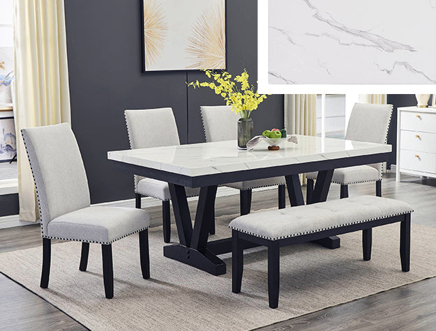 Varley / Vance Dining Group With Faux Marble Table Top with 5 or 6 Pieces
