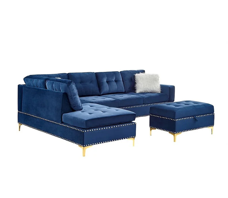 S123 JOY REVERSIBLE BLUE SECTIONAL AVAILABLE AS 2 PIECE OR 3 PIECE WITH OTTOMAN