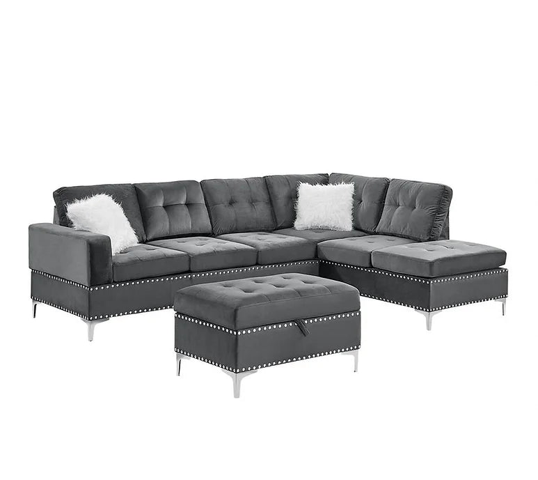S123 JOY REVERSIBLE GREY SECTIONAL AVAILABLE AS 2 PIECE OR 3 PIECE WITH OTTOMAN