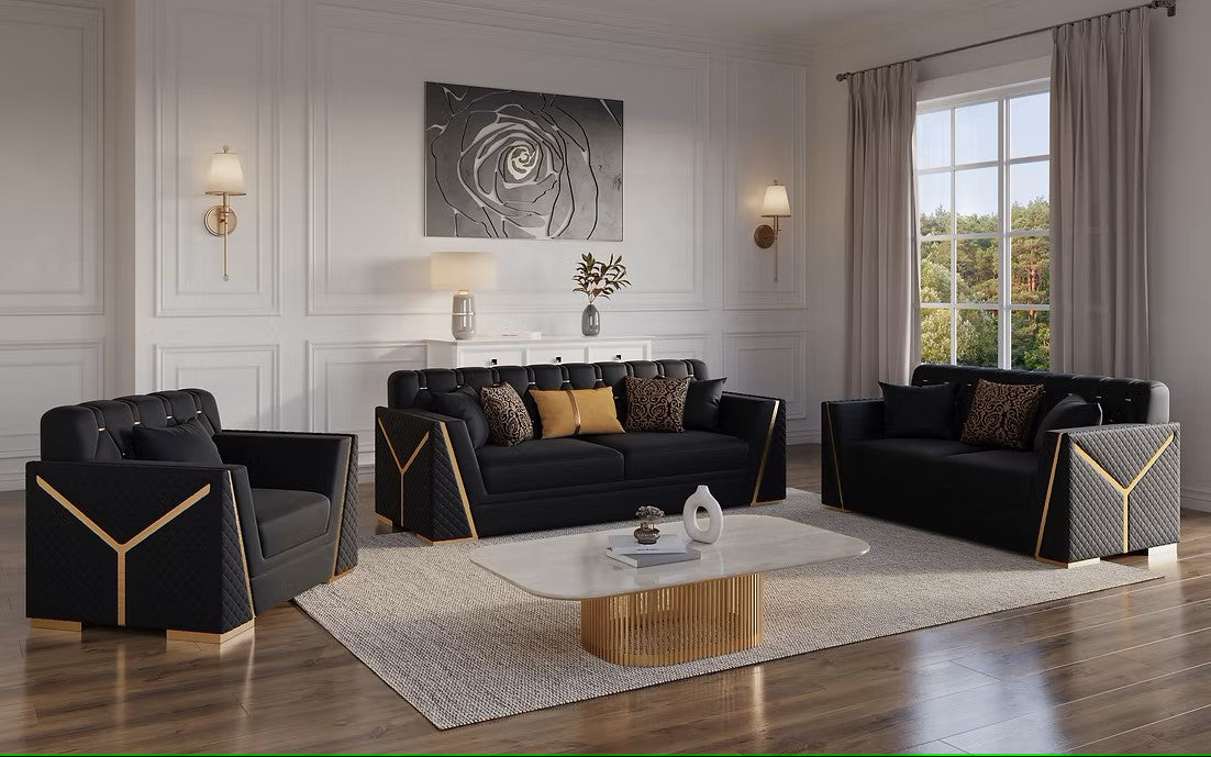 S2401 HILENA BLACK LIVING ROOM SET AVAILABLE AS 2 PIECE OR 3 PIECE SET