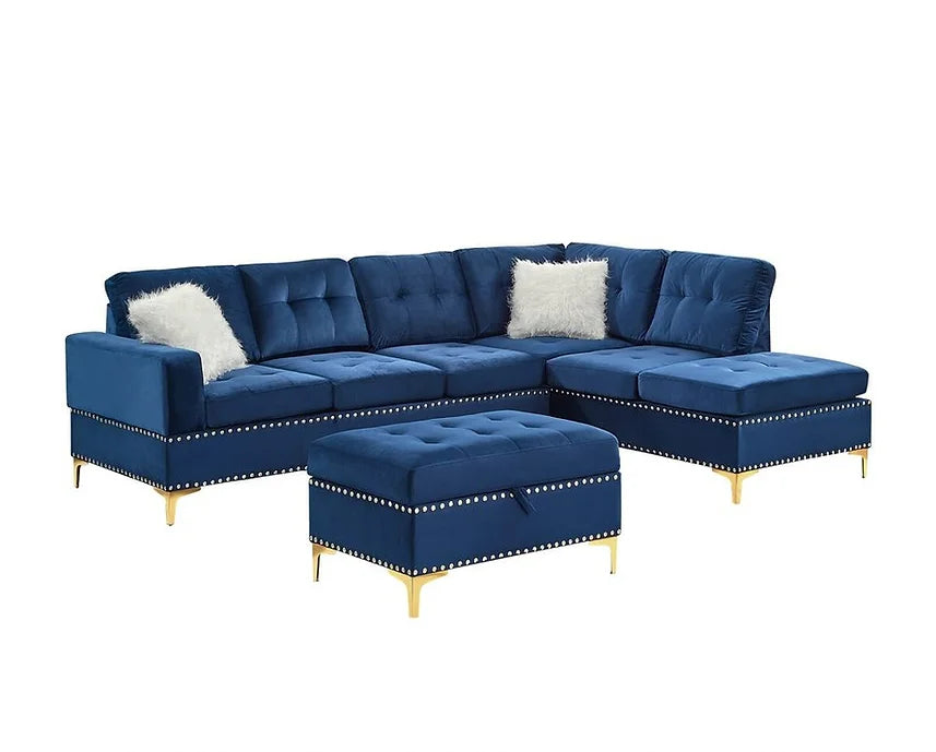 S123 JOY REVERSIBLE BLUE SECTIONAL AVAILABLE AS 2 PIECE OR 3 PIECE WITH OTTOMAN