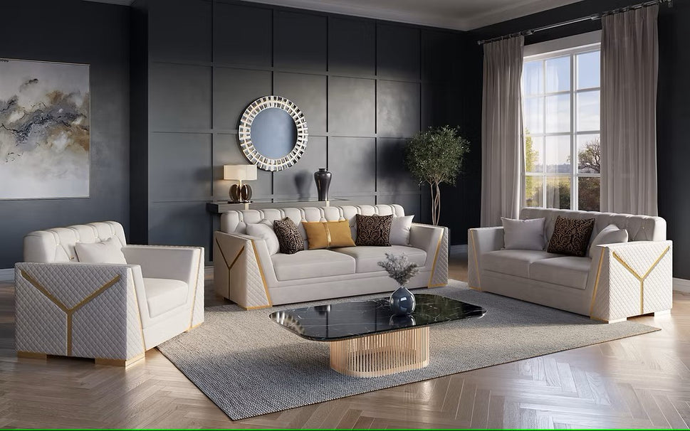 S2401 HILENA WHITE LIVING ROOM SET AVAILABLE AS 2 PIECE OR 3 PIECE SET