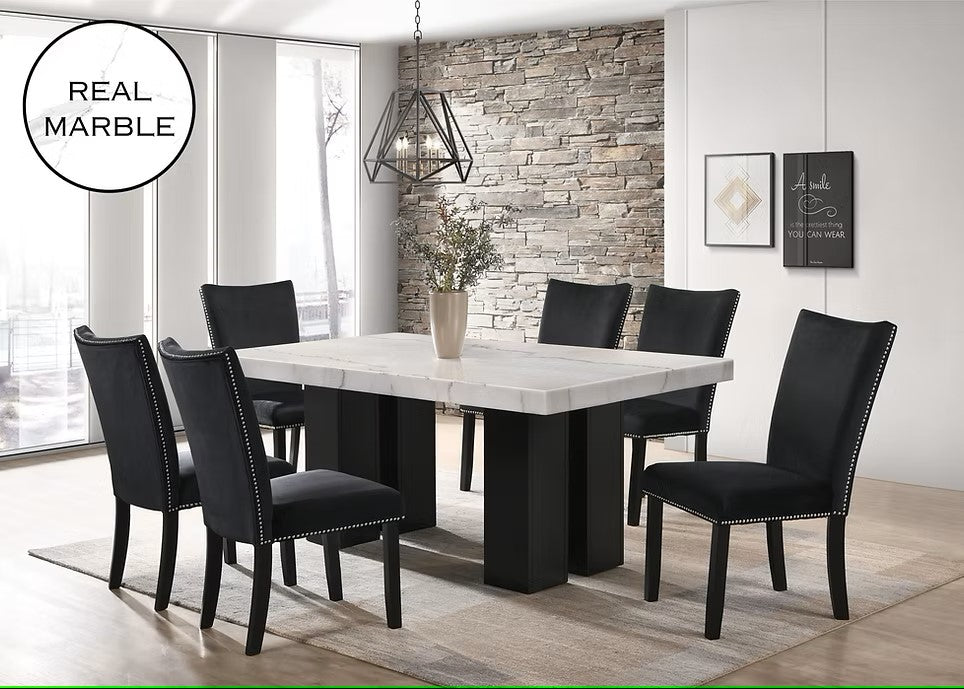 D1230 VALENTINO BLACK 7 PC DINING SET INCLUDES TABLE WITH 6 CHAIRS
