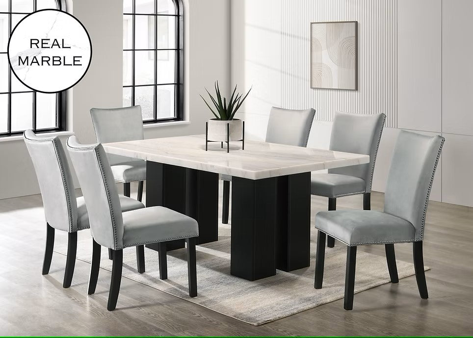 D1230 VALENTINO GREY 7 PC DINING SET INCLUDES TABLE WITH 6 CHAIRS