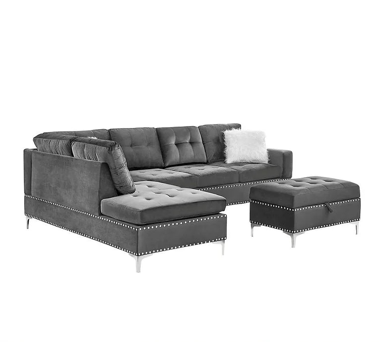 S123 JOY REVERSIBLE GREY SECTIONAL AVAILABLE AS 2 PIECE OR 3 PIECE WITH OTTOMAN