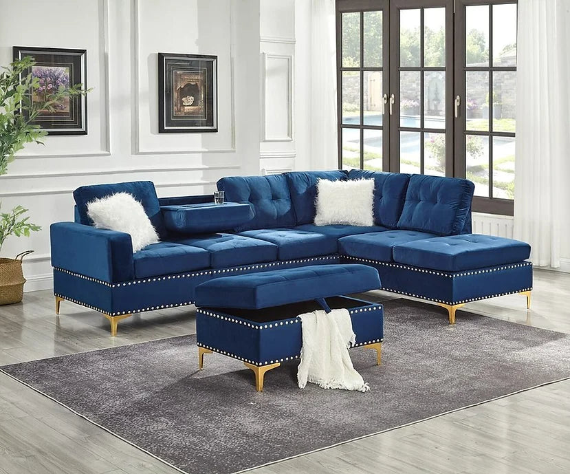 S123 JOY REVERSIBLE BLUE SECTIONAL AVAILABLE AS 2 PIECE OR 3 PIECE WITH OTTOMAN