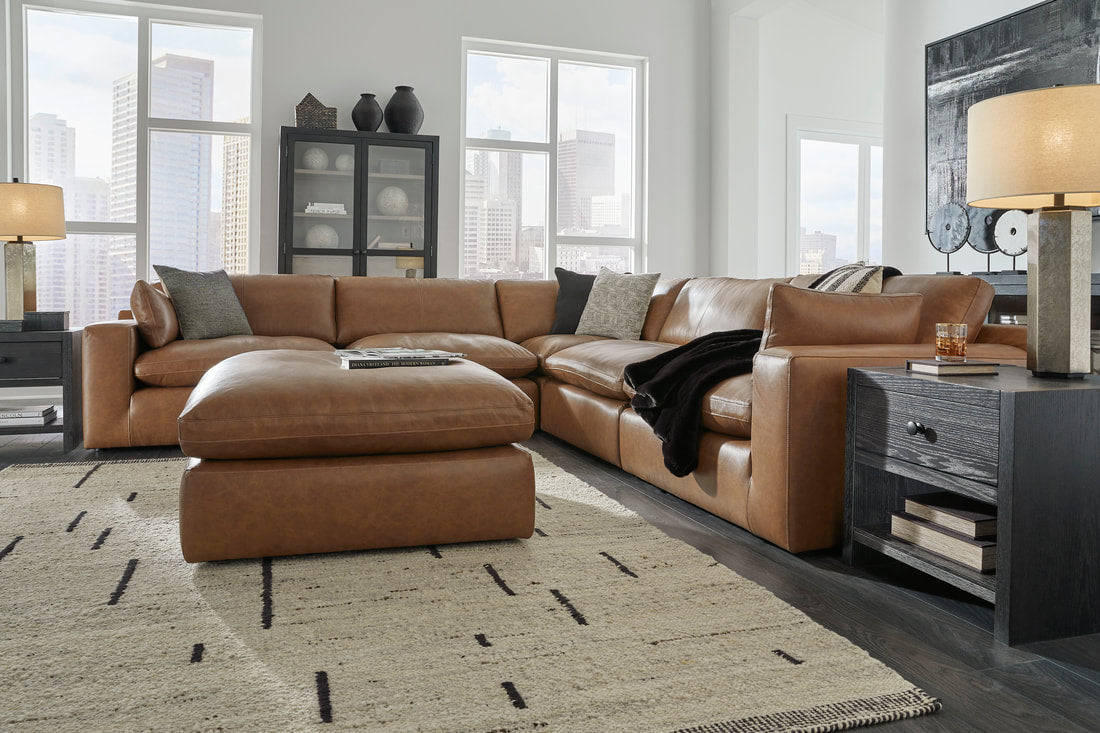 ASHLEY 309-01 GENUINE LEATHER 5 PIECE SECTIONAL WITH OPTIONAL OTTOMAN