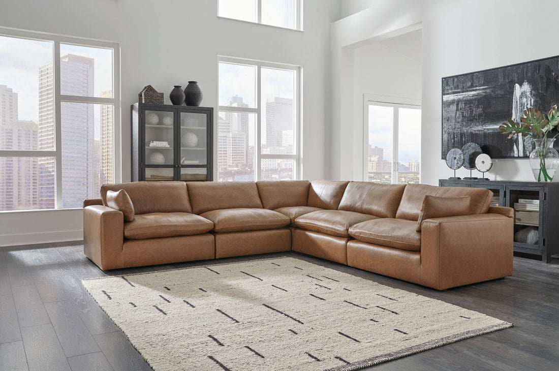 ASHLEY 309-01 GENUINE LEATHER 5 PIECE SECTIONAL WITH OPTIONAL OTTOMAN