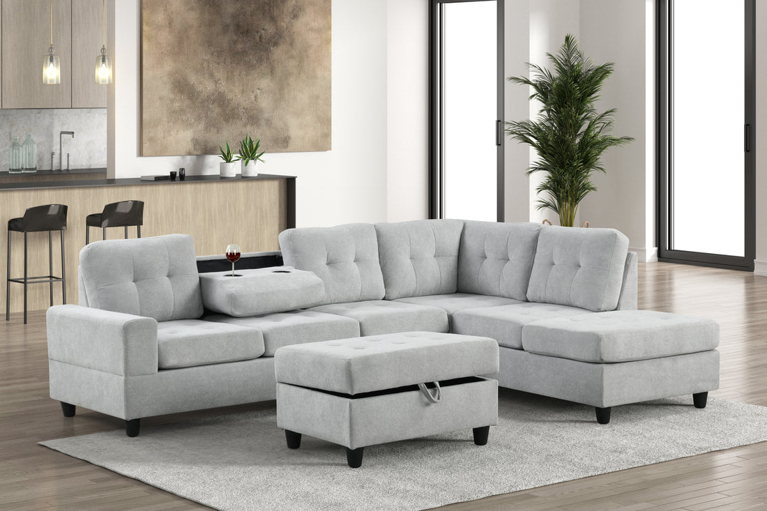 41 HEIGHTS BEIGE REVERSIBLE SECTIONAL + OTTOMAN SET