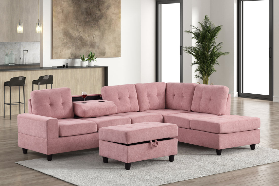 46 HEIGHTS PINK REVERSIBLE SECTIONAL + OTTOMAN SET