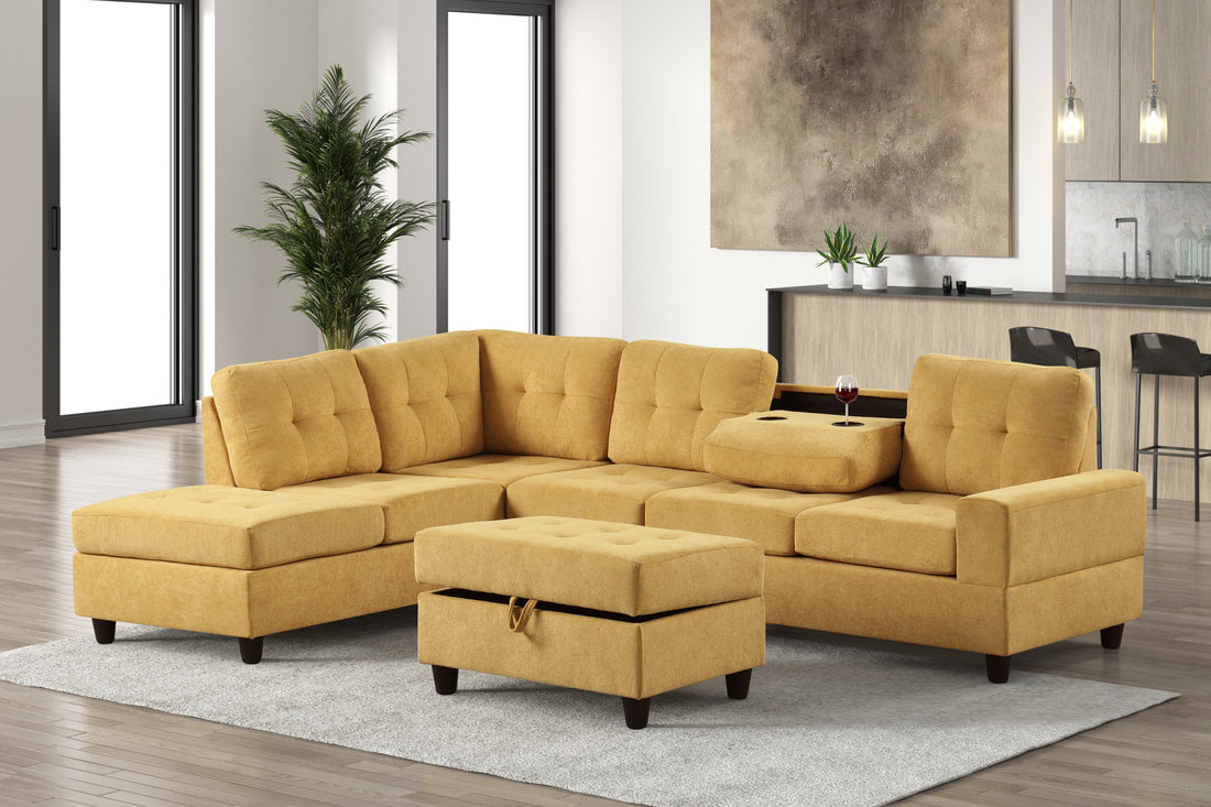 47 HEIGHTS MUSTARD REVERSIBLE SECTIONAL + OTTOMAN SET