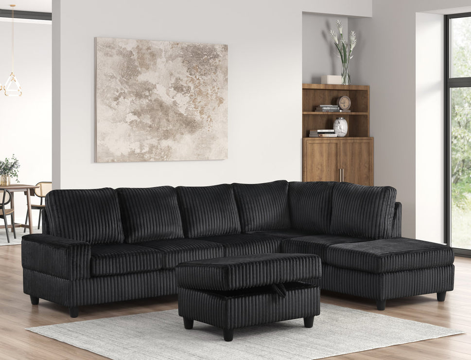 48 HEIGHTS BLACK REVERSIBLE SECTIONAL + OTTOMAN SET