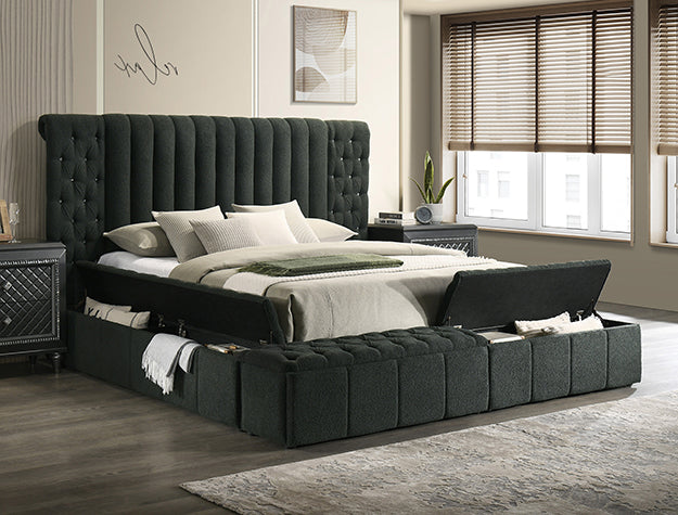 5201WH-ALL DANBURY CHARCOAL BED WITH STORAGE AVAILABLE IN QUEEN AND KING SIZES