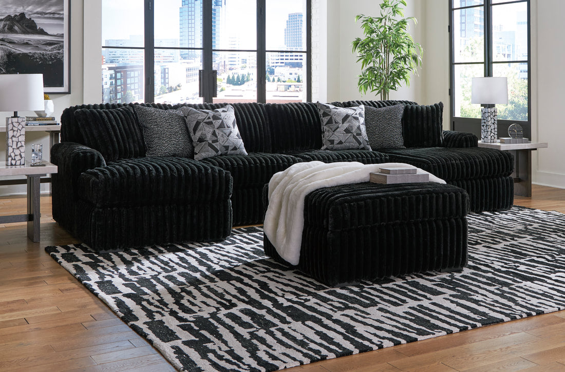 ASHLEY 981-03 3 PIECE BLACK DOUBLE CHAISE SECTIONAL WITH OPTIONAL OTTOMAN