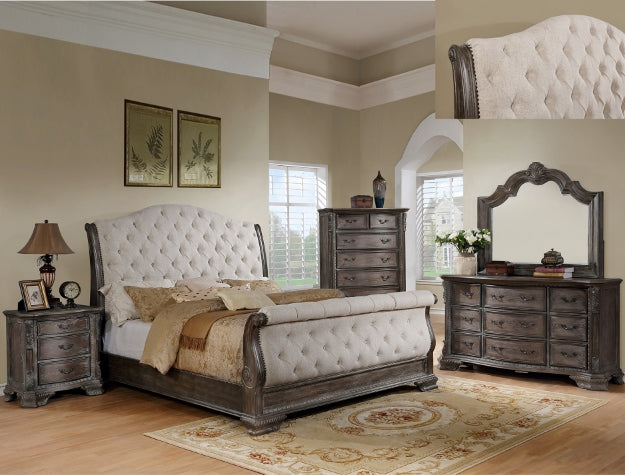 SETB1120-88 SHEFFIELD GREY SLEIGH BEDROOM AVAILABLE IN QUEEN AND KING SIZES AS 4 PC OR 5 PC