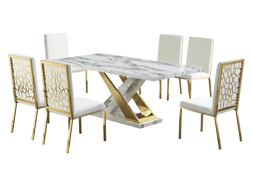 D610 Viva (White/Gold) Dining Set