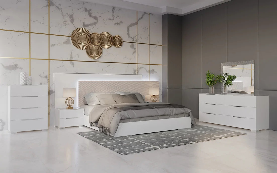 FABIANA (WHITE) COLLECTION BEDROOM SET AVAILABLE IN QUEEN AND KING SIZES AS 4 PC OR 5 PC SETS