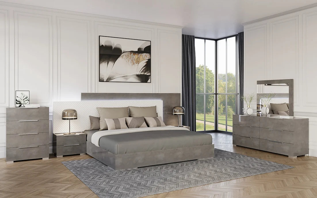 FABIANA (GREY) COLLECTION BEDROOM SET AVAILABLE IN QUEEN AND KING SIZES AS 4 PC OR 5 PC SETS