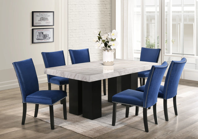 Finland Table & 6-Chairs (GENUINE MARBLE) - Available in Black, Grey, Blue, & PU