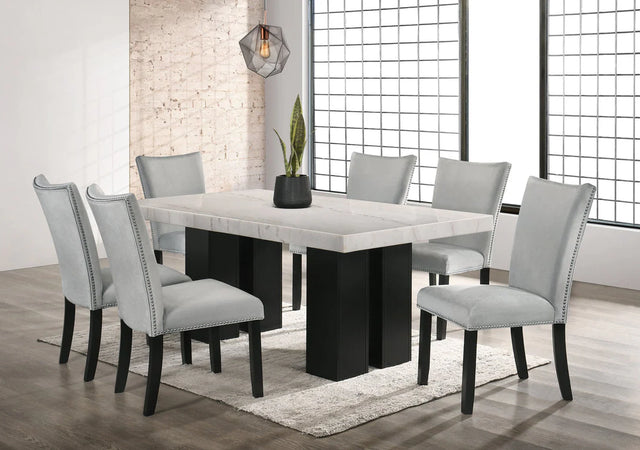 Finland Table & 6-Chairs (GENUINE MARBLE) - Available in Black, Grey, Blue, & PU