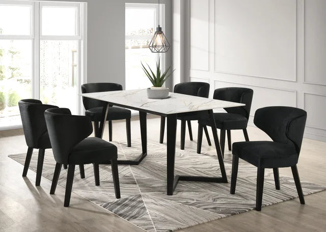 Hamilton White Dining Table + 6 Chair Set Available with Black, Blue and Silver Chairs