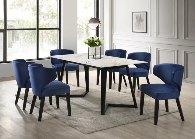 Hamilton White Dining Table + 6 Chair Set Available with Black, Blue and Silver Chairs