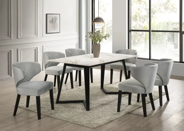 Hamilton White Dining Table + 6 Chair Set Available with Black, Blue and Silver Chairs
