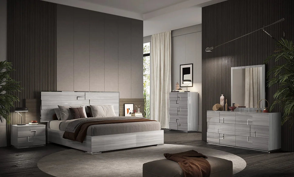 INFINITY (GREY) COLLECTION BEDROOM SET AVAILABLE IN QUEEN AND KING SIZES AS 4 PC OR 5 PC SETS