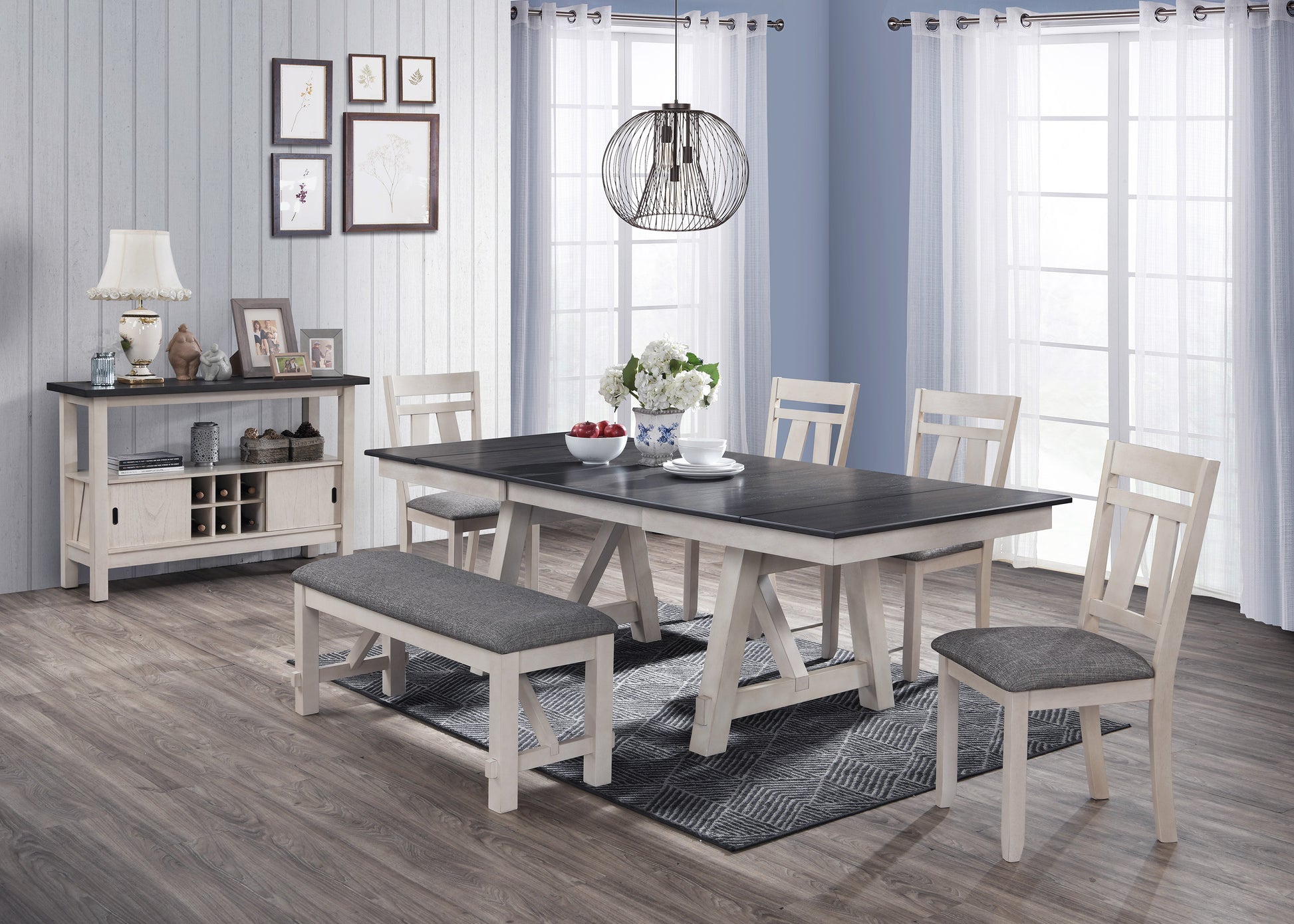 2158 MARIBELLE DINING ROOM SET WITH 4 CHAIRS AND DINING BENCH