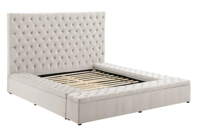 PARIS BEIGE PLATFORM BED WITH STORAGE AVAILABLE IN QUEEN AND KING SIZES