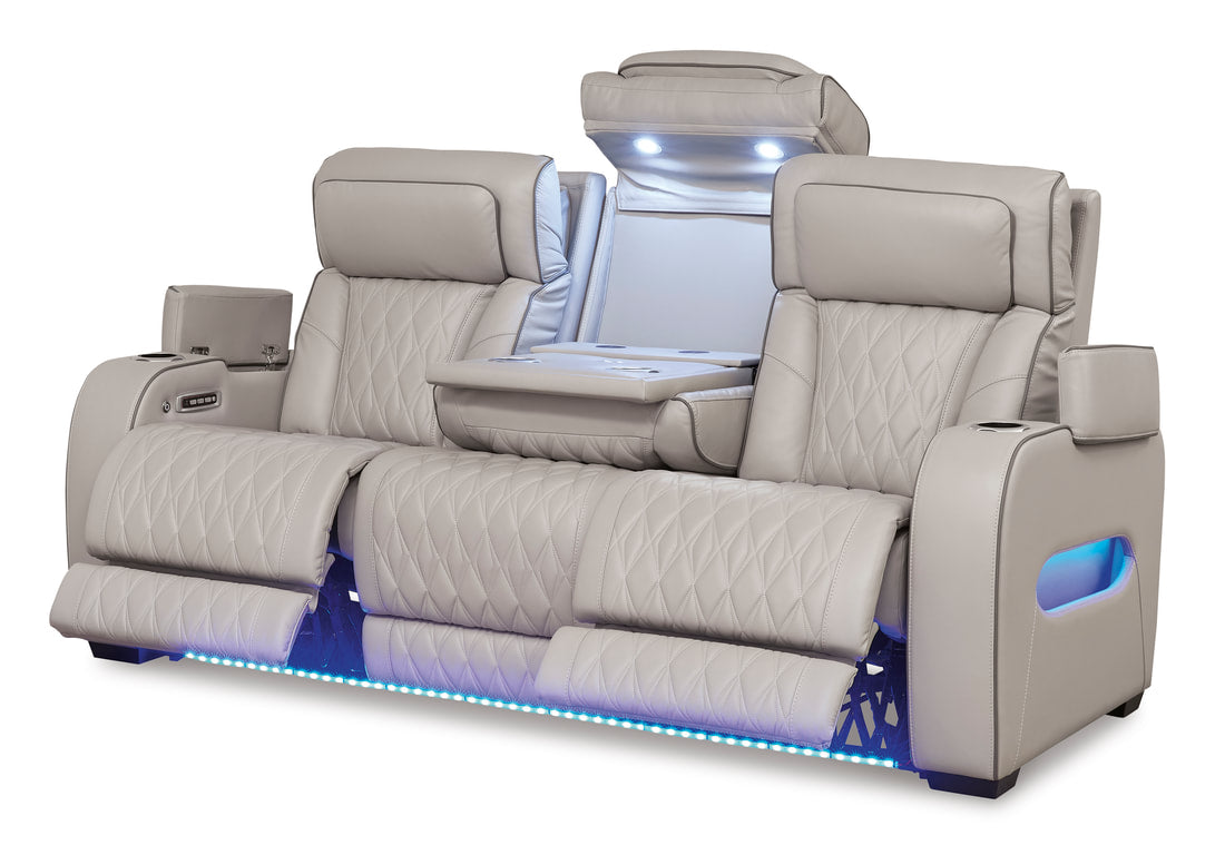 U271-05 Gray Power Reclining Set with Genuine Leather + Air Massage