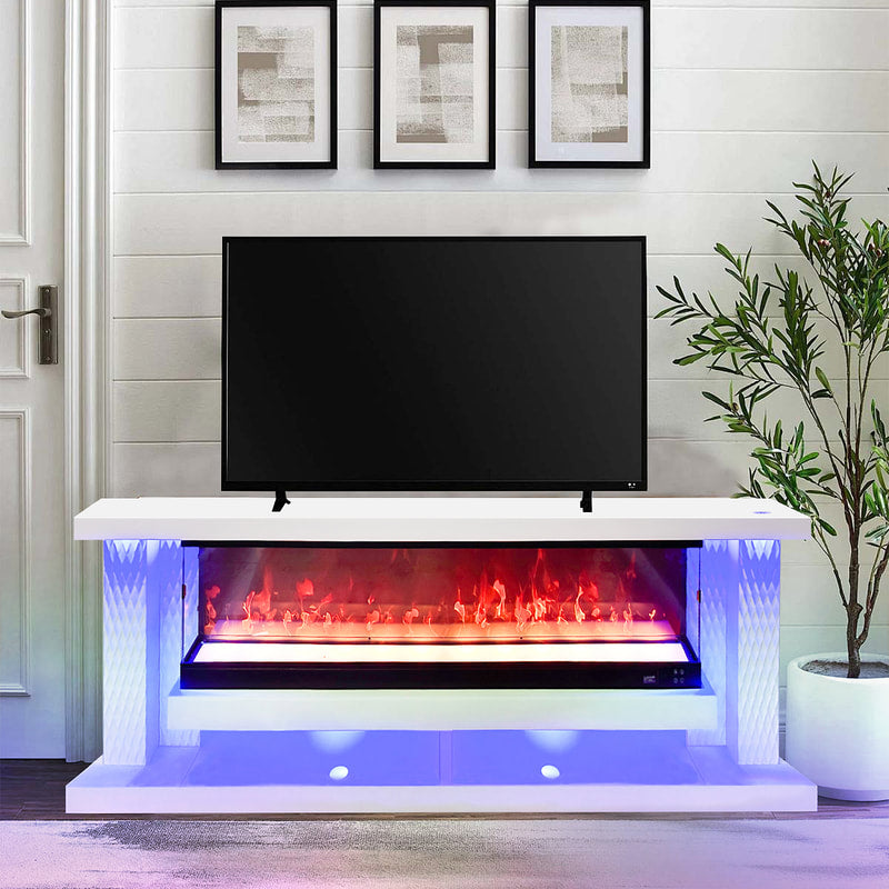 A87 TV STAND WITH FIREPLACE 71 " (WHITE)
