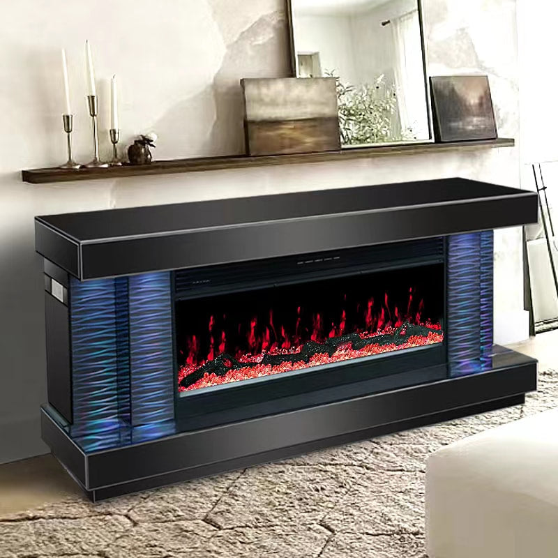 A89 TV STAND WITH FIREPLACE (BLACK)