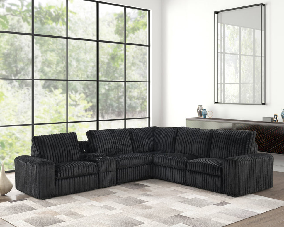 AMELIA BLACK POWER RECLINING SECTIONAL WITH BLUETOOTH SPEAKERS