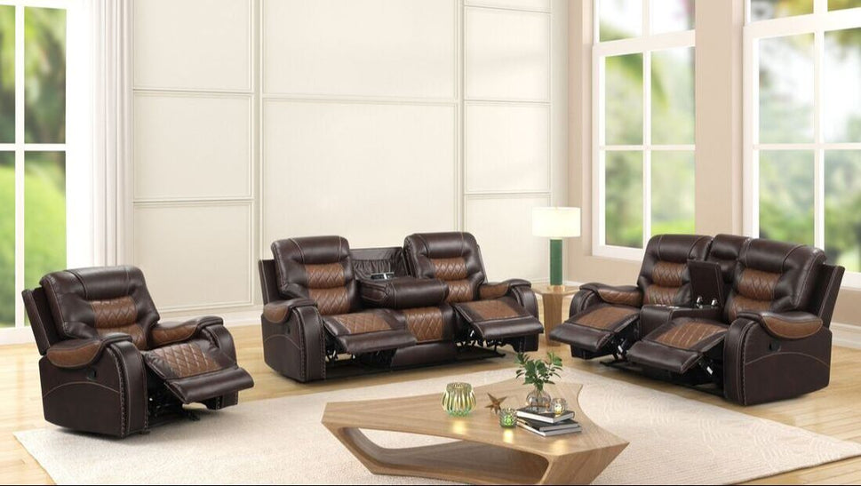 ASHLEY1001 2 TONE BROWN OVERSIZED 3PC RECLINING SET