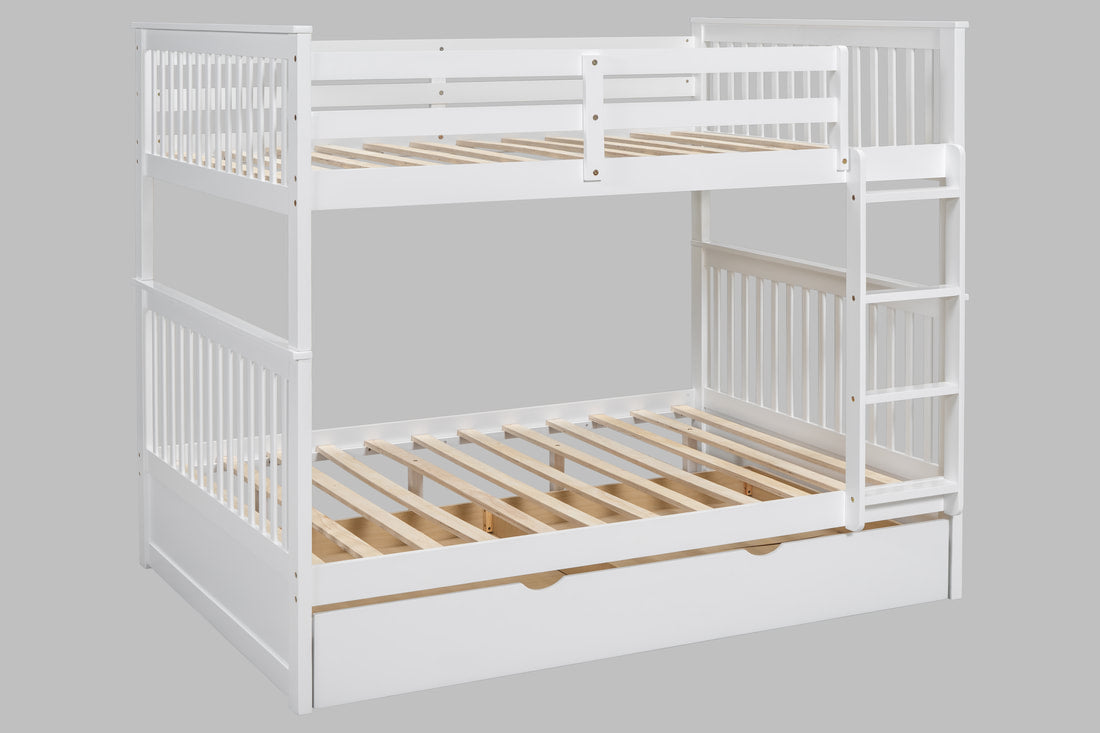 BB31 WHITE FULL/FULL BUNK BED WITH TWIN TRUNDLE