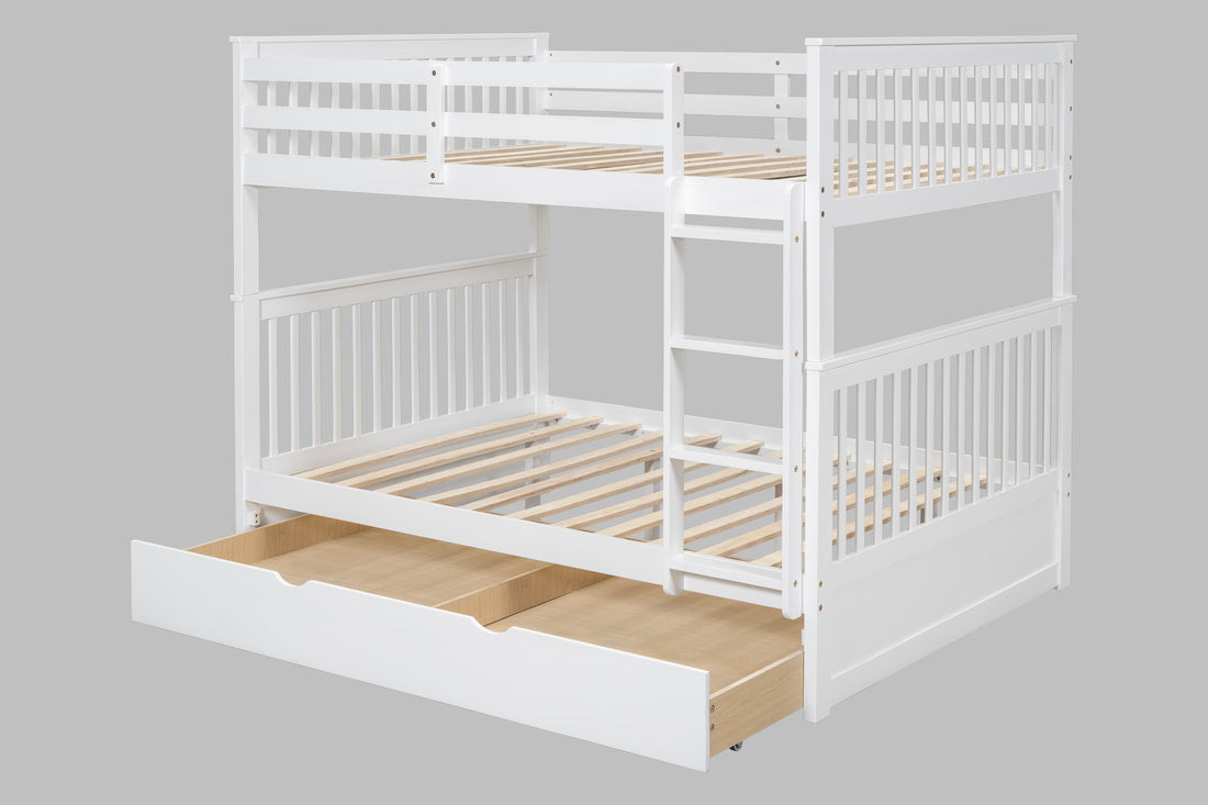 BB31 WHITE FULL/FULL BUNK BED WITH TWIN TRUNDLE