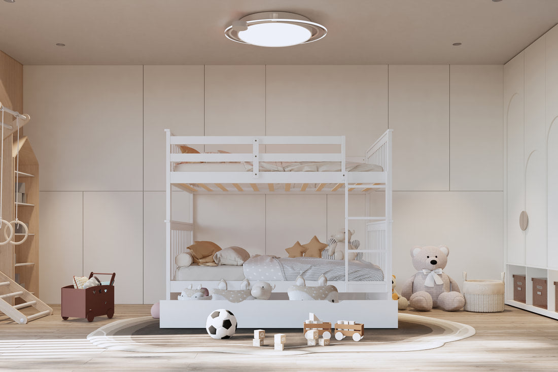 BB31 WHITE FULL/FULL BUNK BED WITH TWIN TRUNDLE