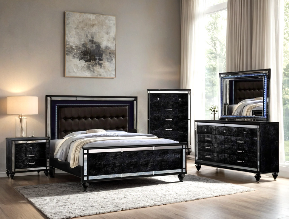 BLANCA2 BLACK BEDROOM SET AVAILABLE IN QUEEN AND KING SIZES AS 4 PC 0R 5 PC SET