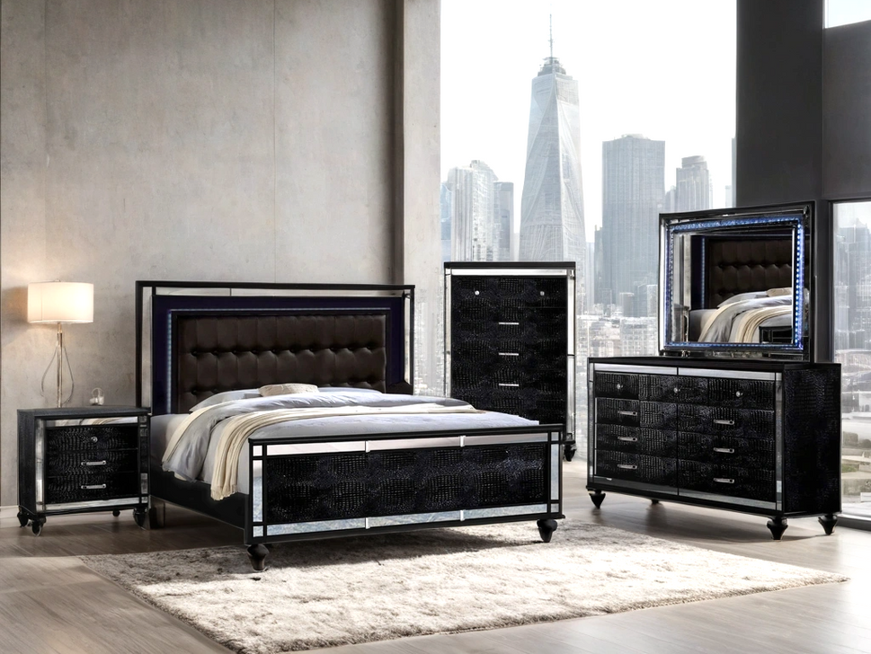 BLANCA2 BLACK BEDROOM SET AVAILABLE IN QUEEN AND KING SIZES AS 4 PC 0R 5 PC SET