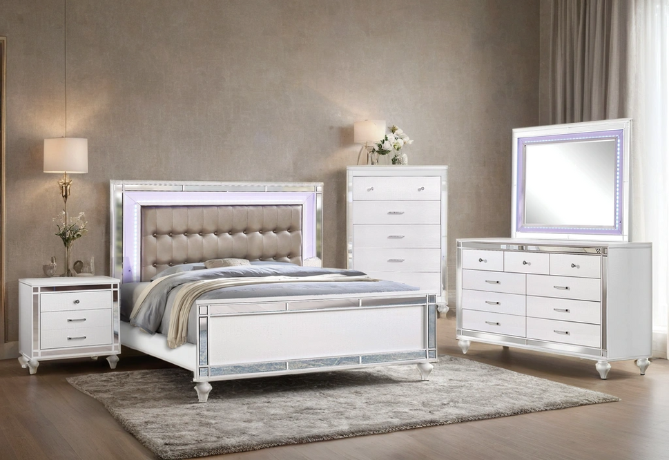 BLANCA2 WHITE BEDROOM SET AVAILABLE IN QUEEN AND KING SIZES AS 4 PC 0R 5 PC SET
