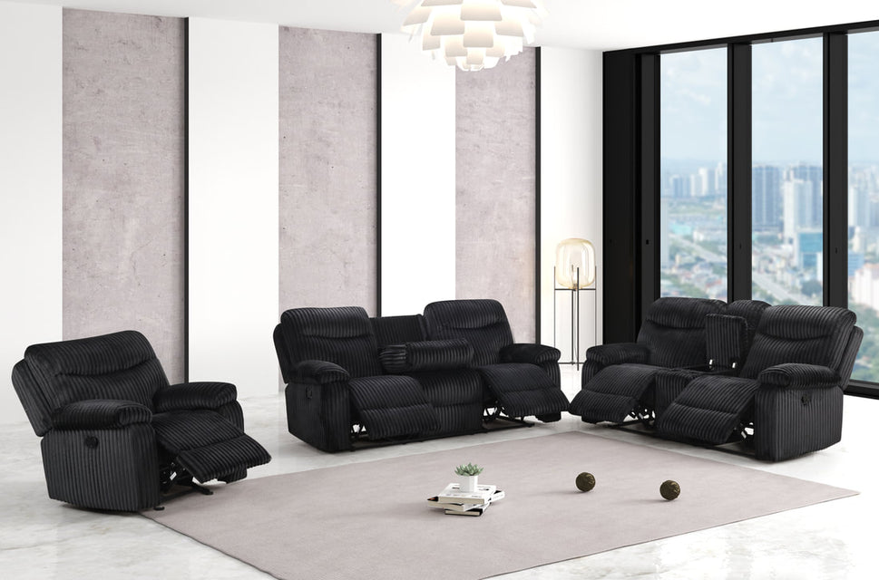 BRAVO BLACK FABRIC 3 PIECE RECLINING SET