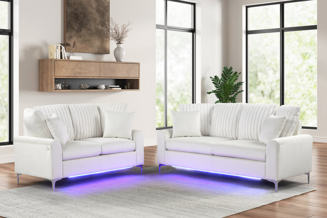 CELINA 2PC BEIGE SOFA AND LOVESEAT SET WITH LED LIGHTS