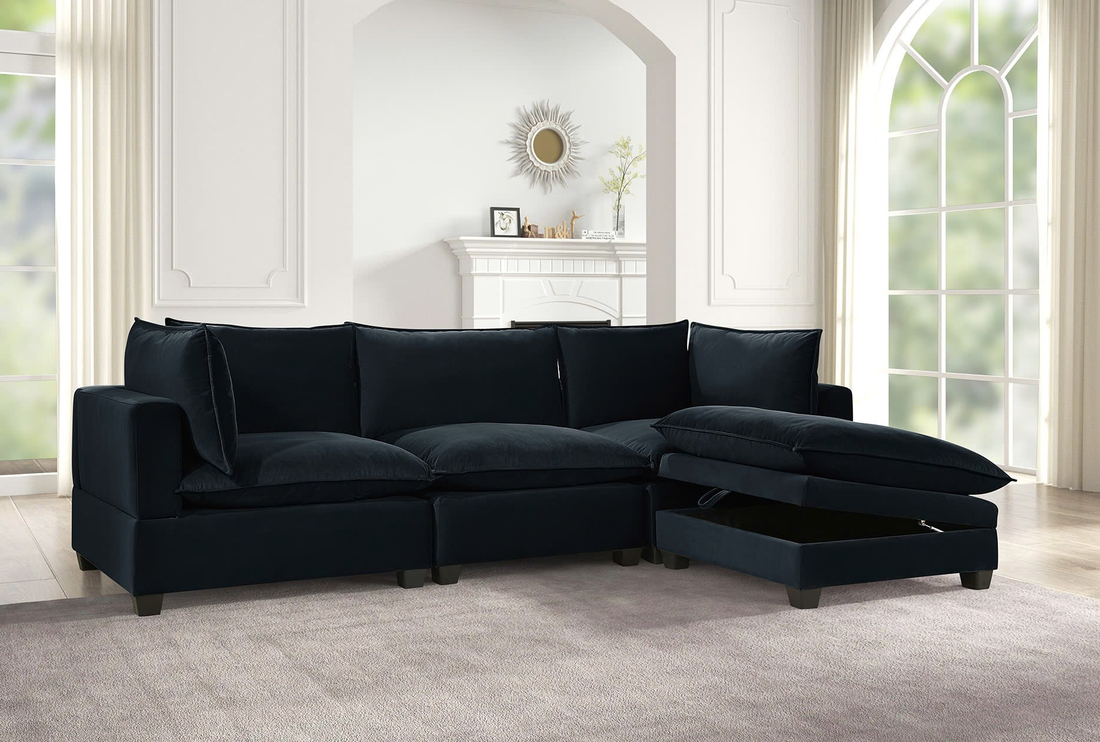 CLOUD2 BLACK VELVET 4 PIECE MODULAR SECTIONAL SET