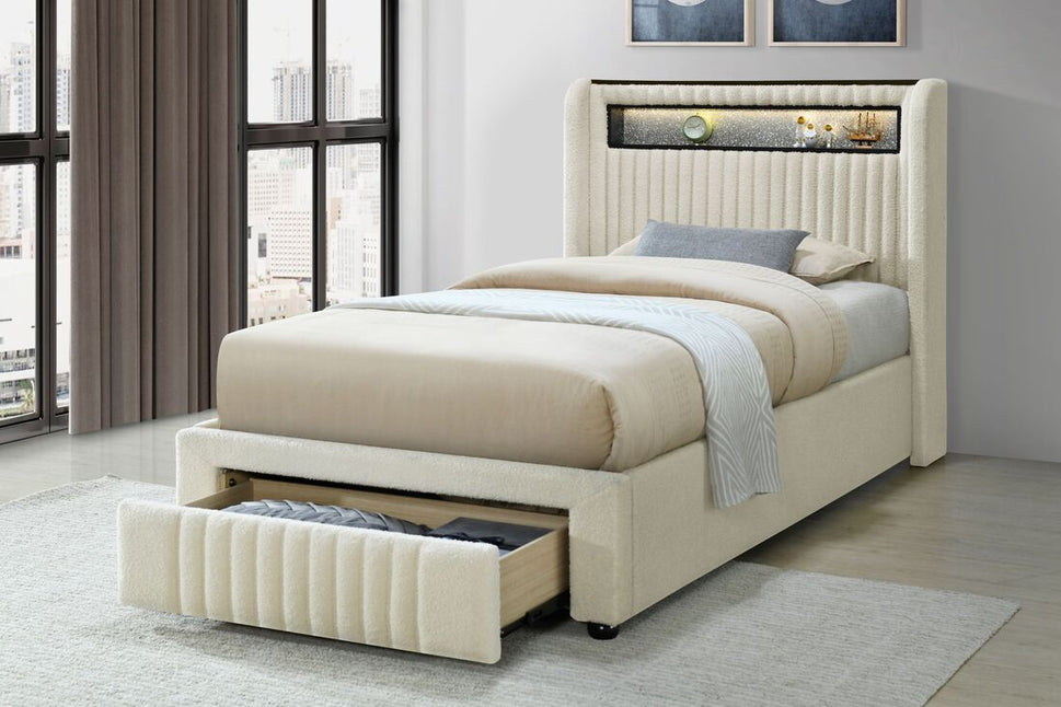 CUPID BEIGE PLATFORM BED WITH STORAGE DRAWERS AVAILABLE IN TWIN AND FULL SIZES