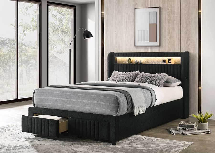 CUPID BLACK PLATFORM BED WITH STORAGE DRAWERS AVAILABLE IN TWIN AND FULL SIZES