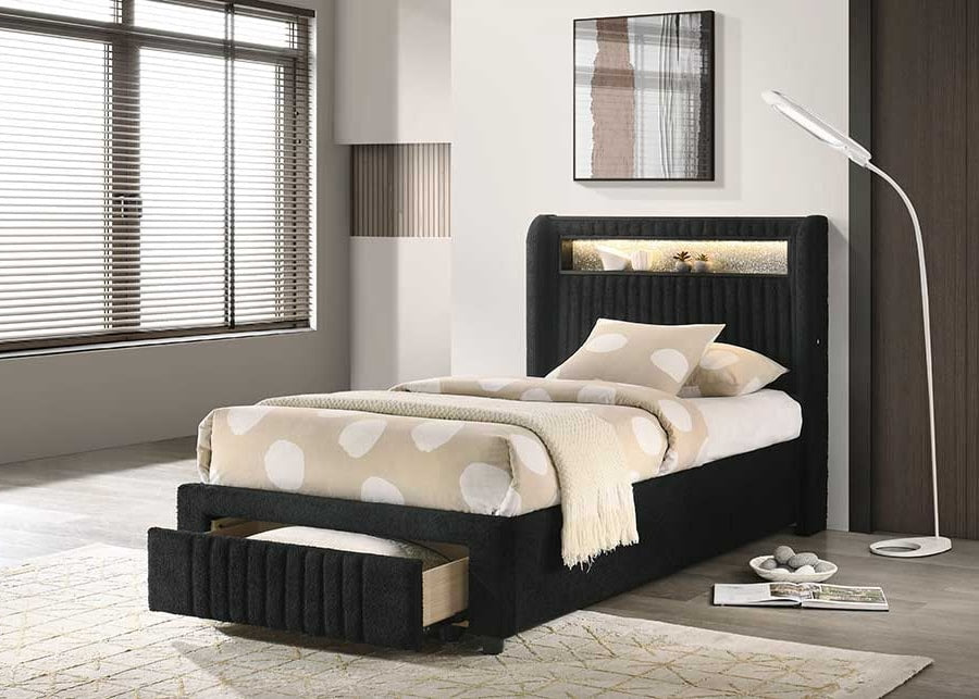 CUPID BLACK PLATFORM BED WITH STORAGE DRAWERS AVAILABLE IN TWIN AND FULL SIZES