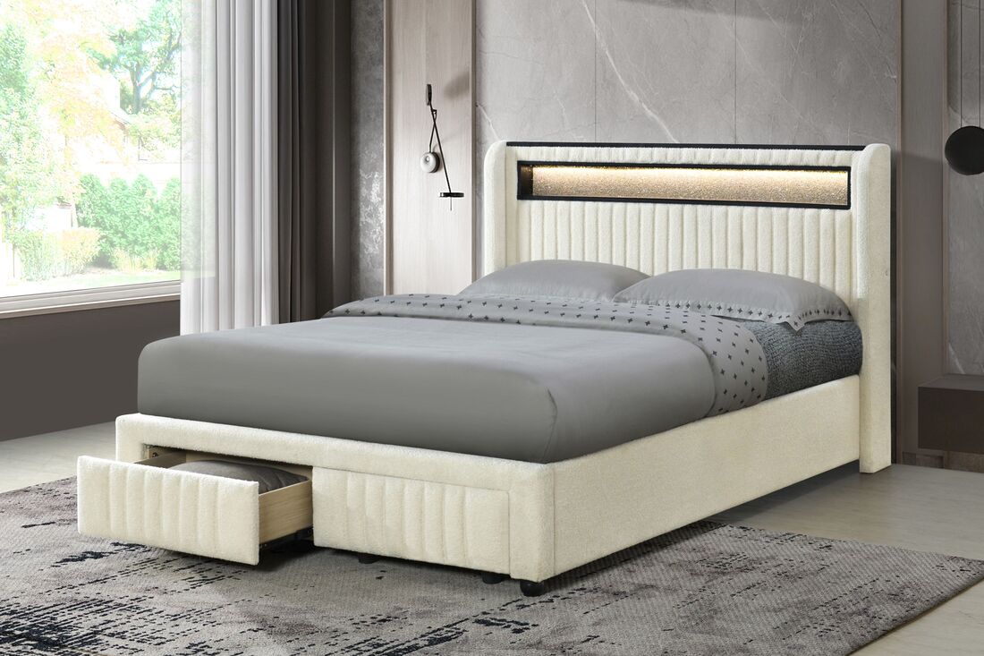CUPID BEIGE PLATFORM BED WITH STORAGE DRAWERS AVAILABLE IN TWIN AND FULL SIZES