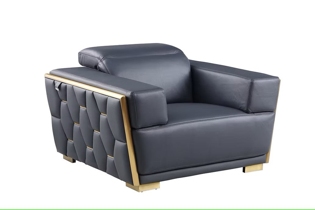MI-1245 HEXOR NAVY ITALIAN LEATHER LIVING ROOM SET AVAILABLE AS 2 PIECE OR 3 PIECE SET