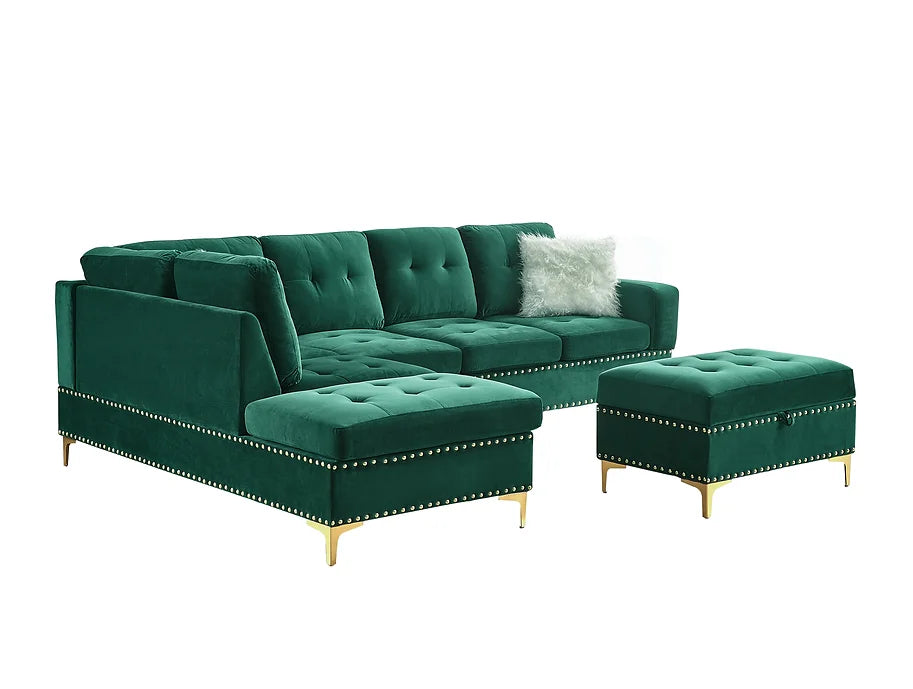 S123 JOY REVERSIBLE GREEN SECTIONAL AVAILABLE AS 2 PIECE OR 3 PIECE WITH OTTOMAN